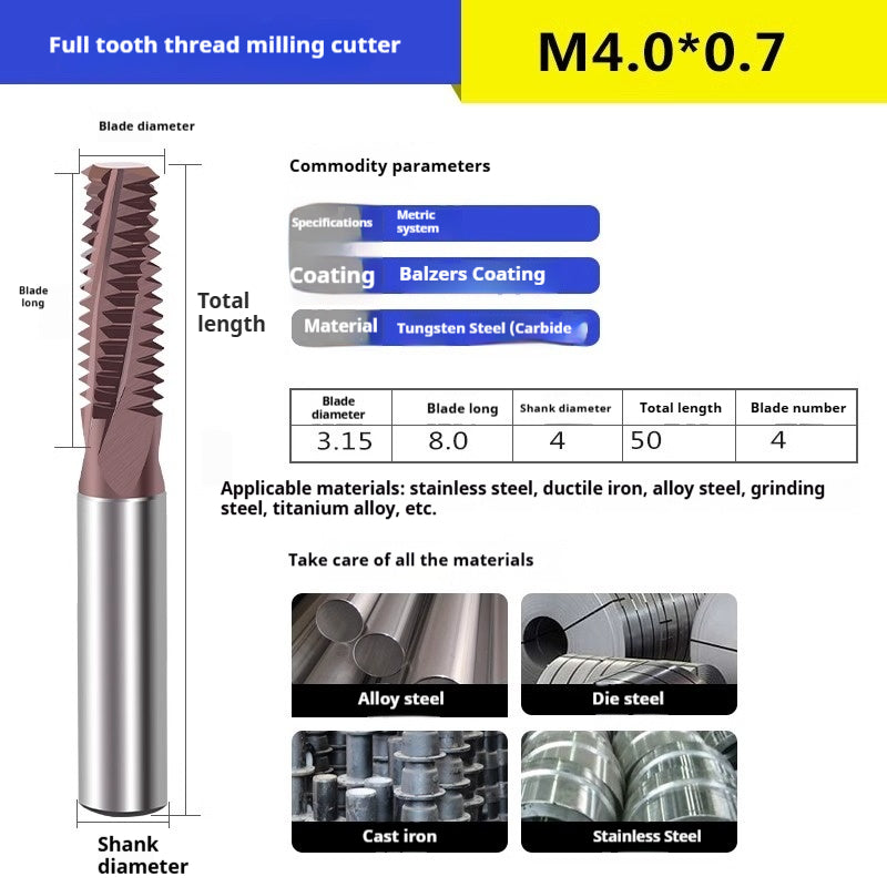 6032 60 degree thread milling cutter single thread, three threads, full thread CNC machining center tungsten steel alloy coated milling cutter can be customized Shandong Denso Pricision Tools Co.,Ltd.